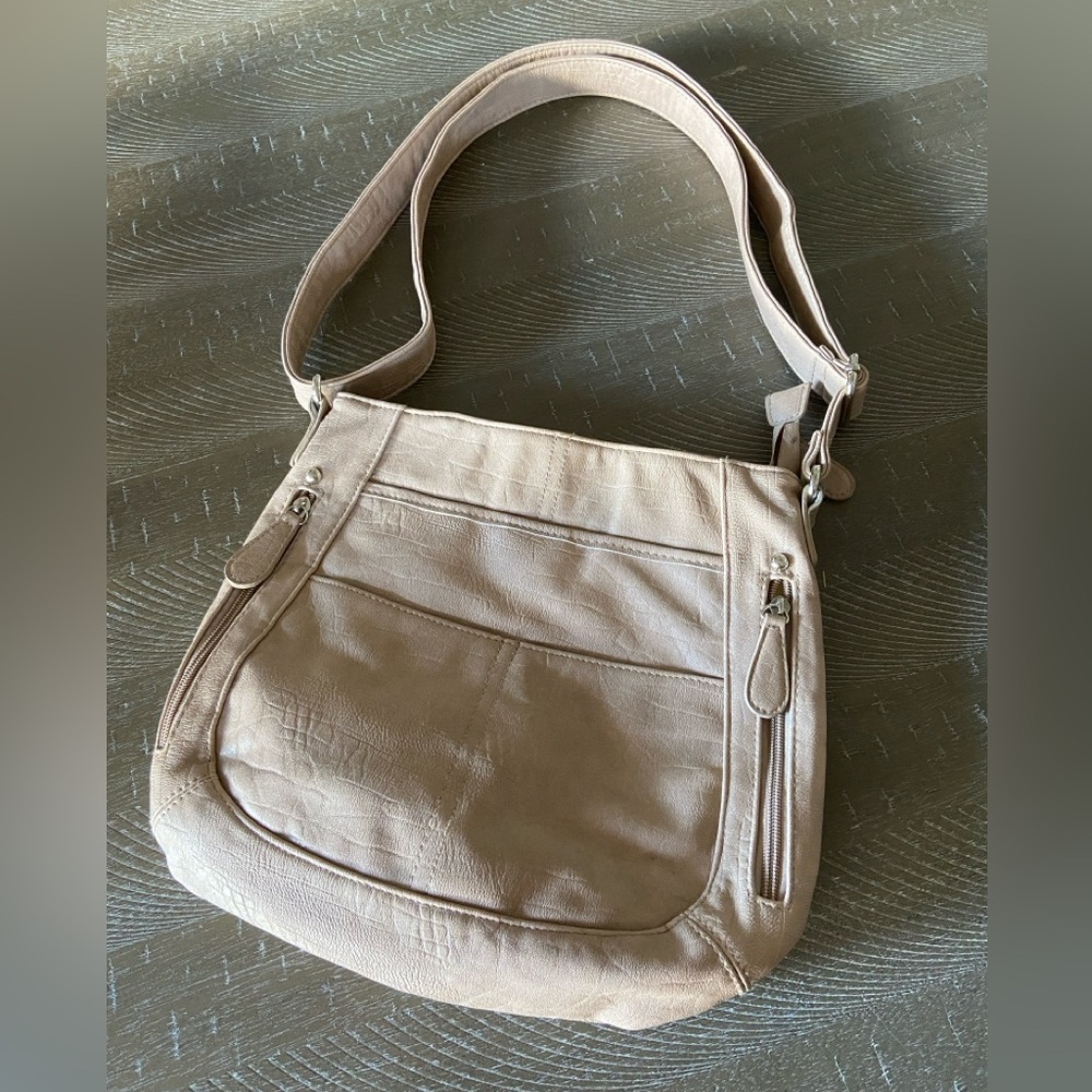 Faux leather handbag with adjustable strap